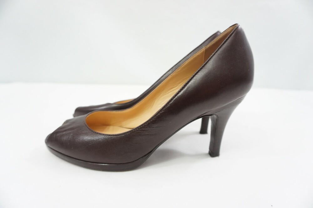 COLE HAAN CARMA Collection Used 7 B Used Brown Leather Peep Toe Pumps D22304